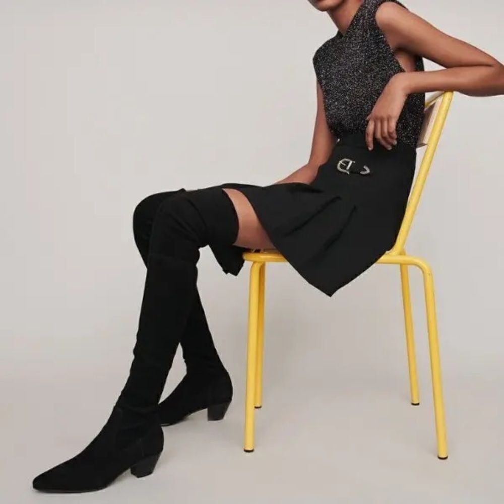 Maje Black Over The Knee Stretch Velvet Goat Leather Suede Thigh High Boot 36 6